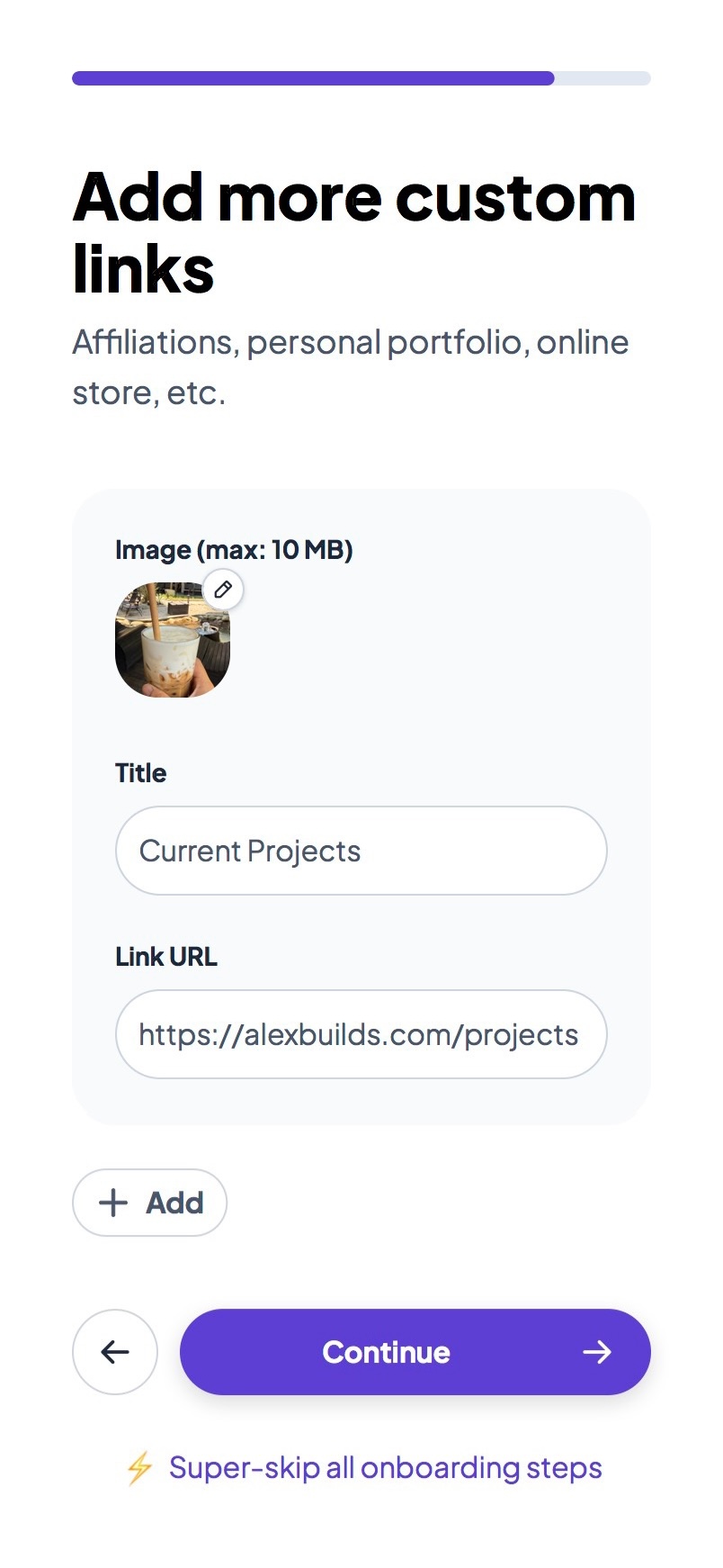 Connect Better onboarding: custom links screen