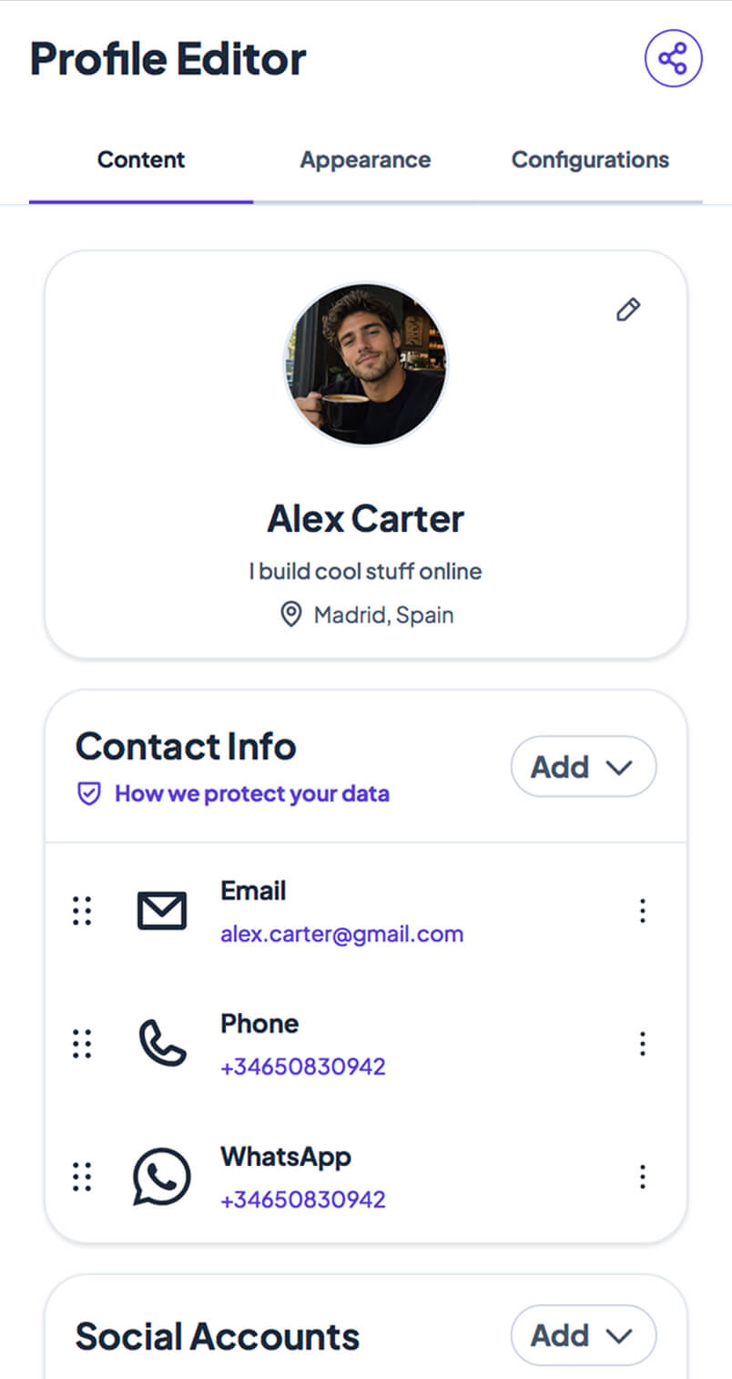 Connect Better profile editor on mobile